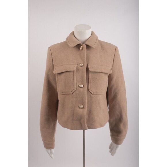 Zara Womens Cropped Cardigan Jacket Wool Tan brown M Medium 3046/277 NWT